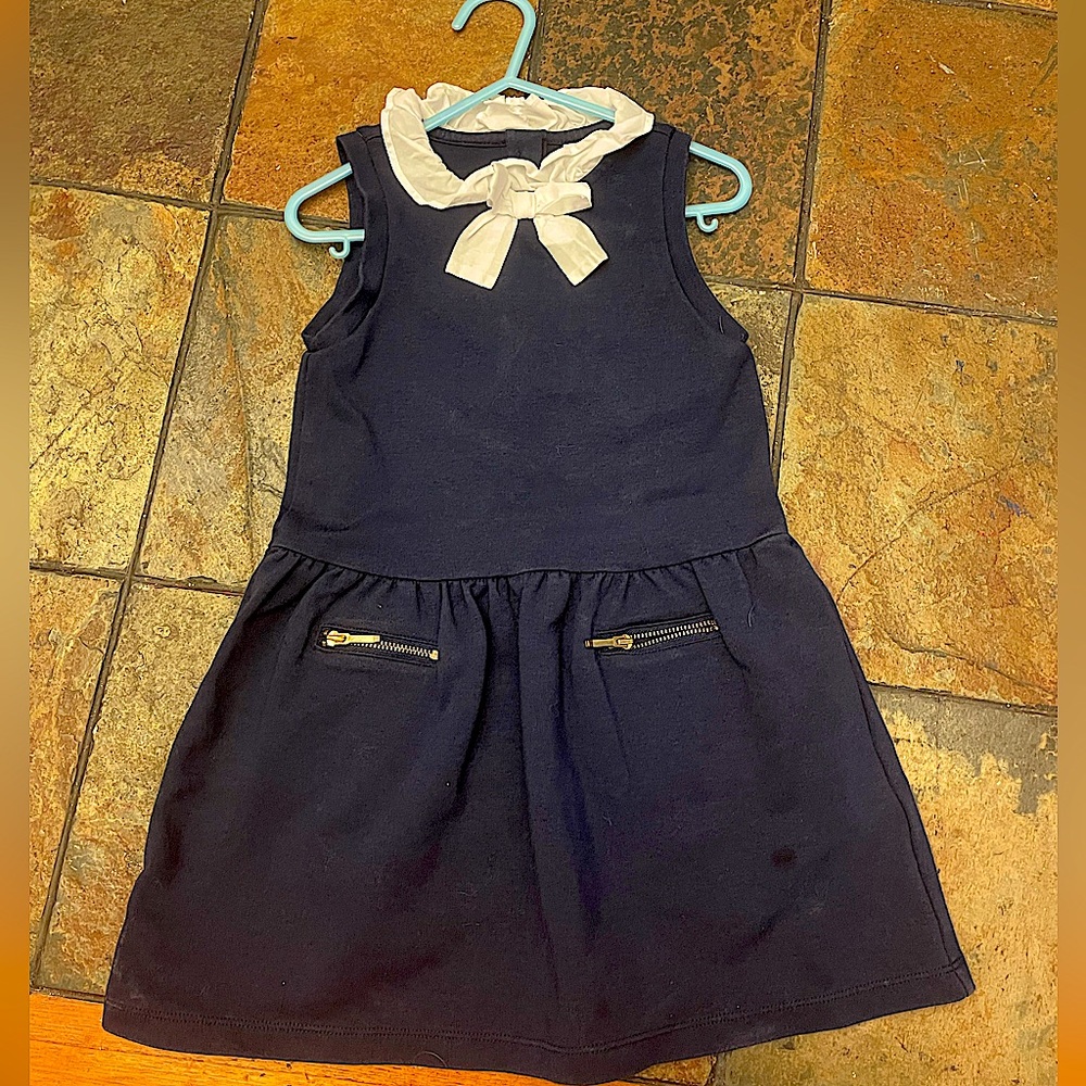 Girls navy ruffle collar dress